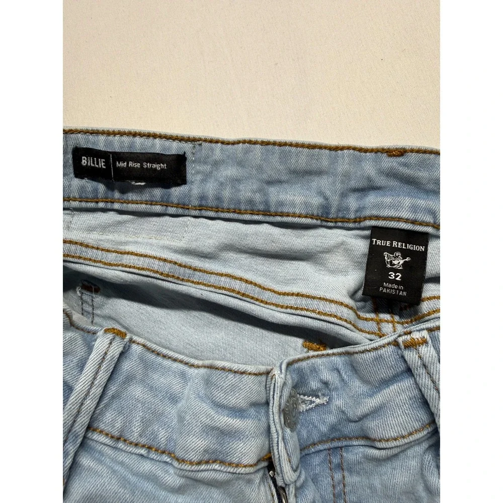 True Religion Billie Mid Rise Straight Jeans Men 32 Blue Light Wash Denim Cotton